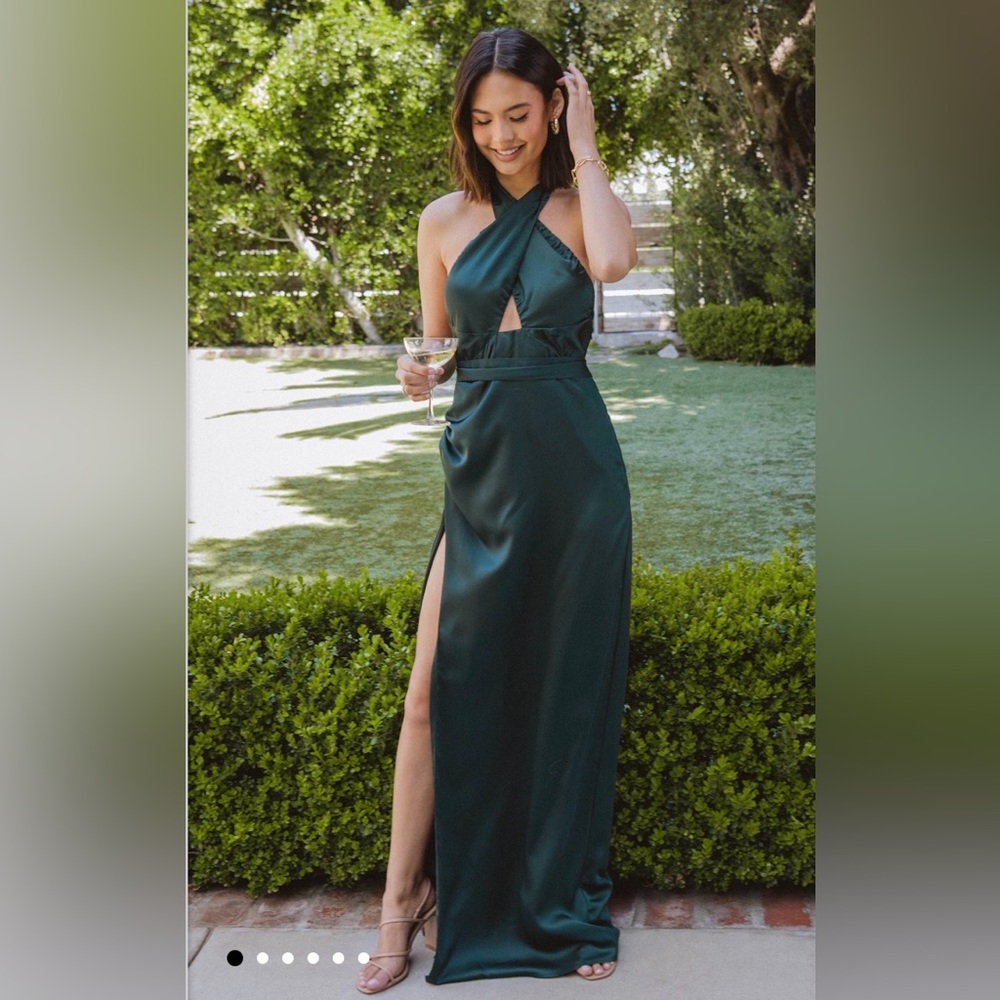Show Me Your MuMu Adele halter maxi dress in deep emerald luxe satin